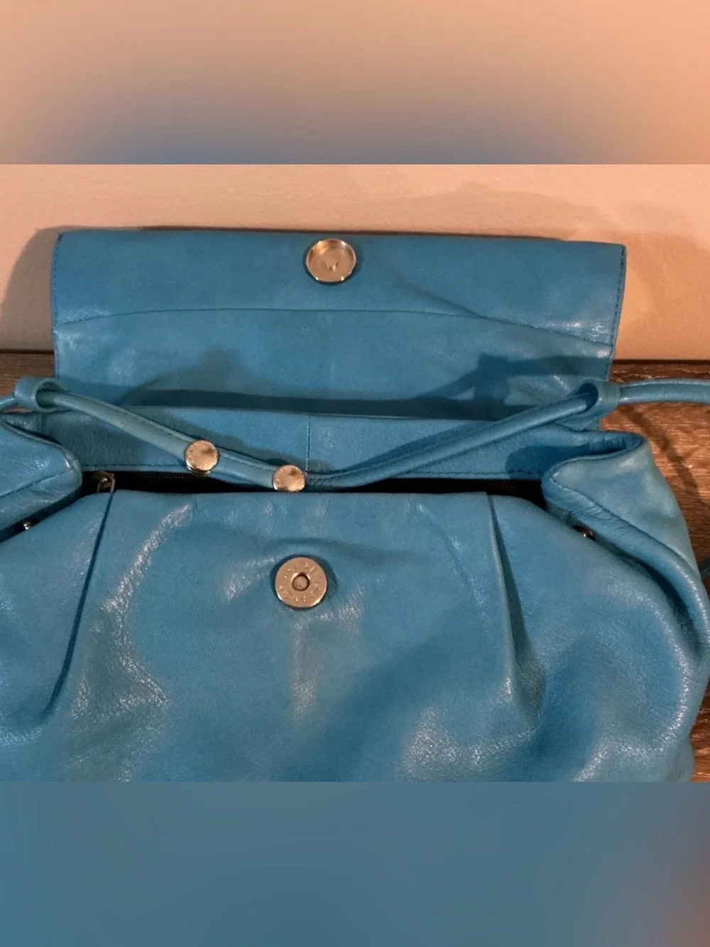 Renato Angi Turquoise Leather Rhinestone Bow Crossbody Shoulder Bag Clutch Vint